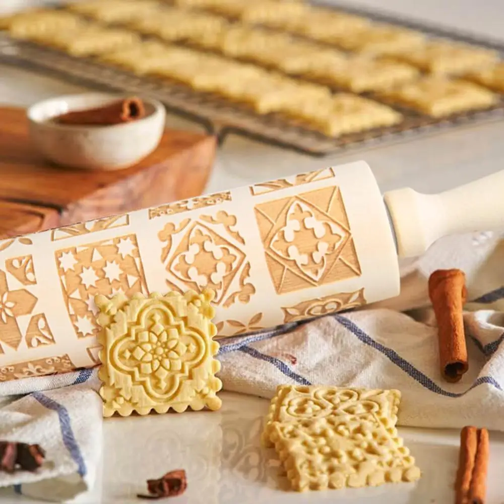 6 Design gaufrage gravé Rolling Pin Cookie Noodle biscuit fondant cuisson outil