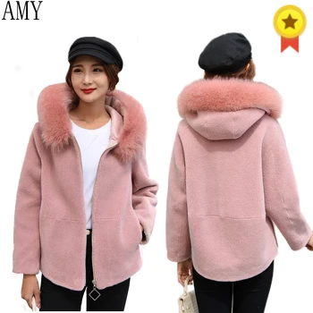 

Fashion Fur Coat High quality Teddy Coat Women Faux Fur Coat Leisure Jacket Real fur Fox fur Collar Hooded wool Short Jacket YL9