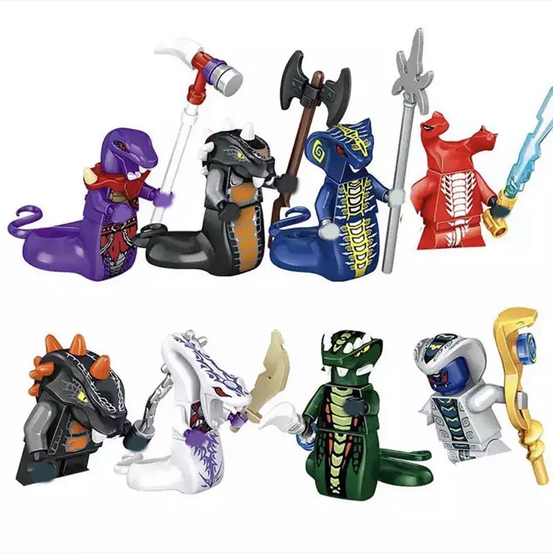 

8PCS Ninjagoed Movie Action Figures Ninja With Weapons Snake Assemble Building Blocks Model Toys for Children Gifts