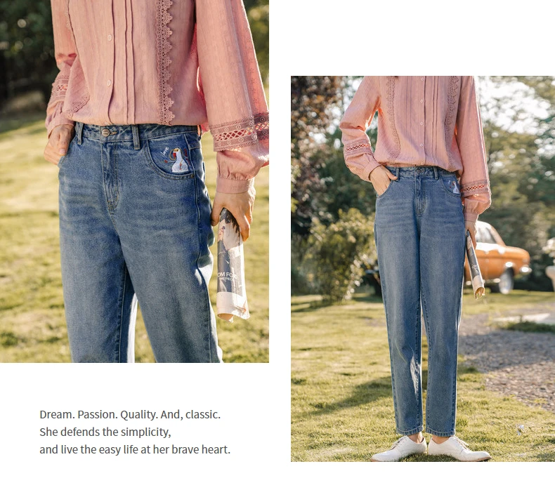 INMAN 2020 Autumn New Arrival Cotton Cute Animal Embroidered Washed Hong Kong style Skinny Leg Jeans