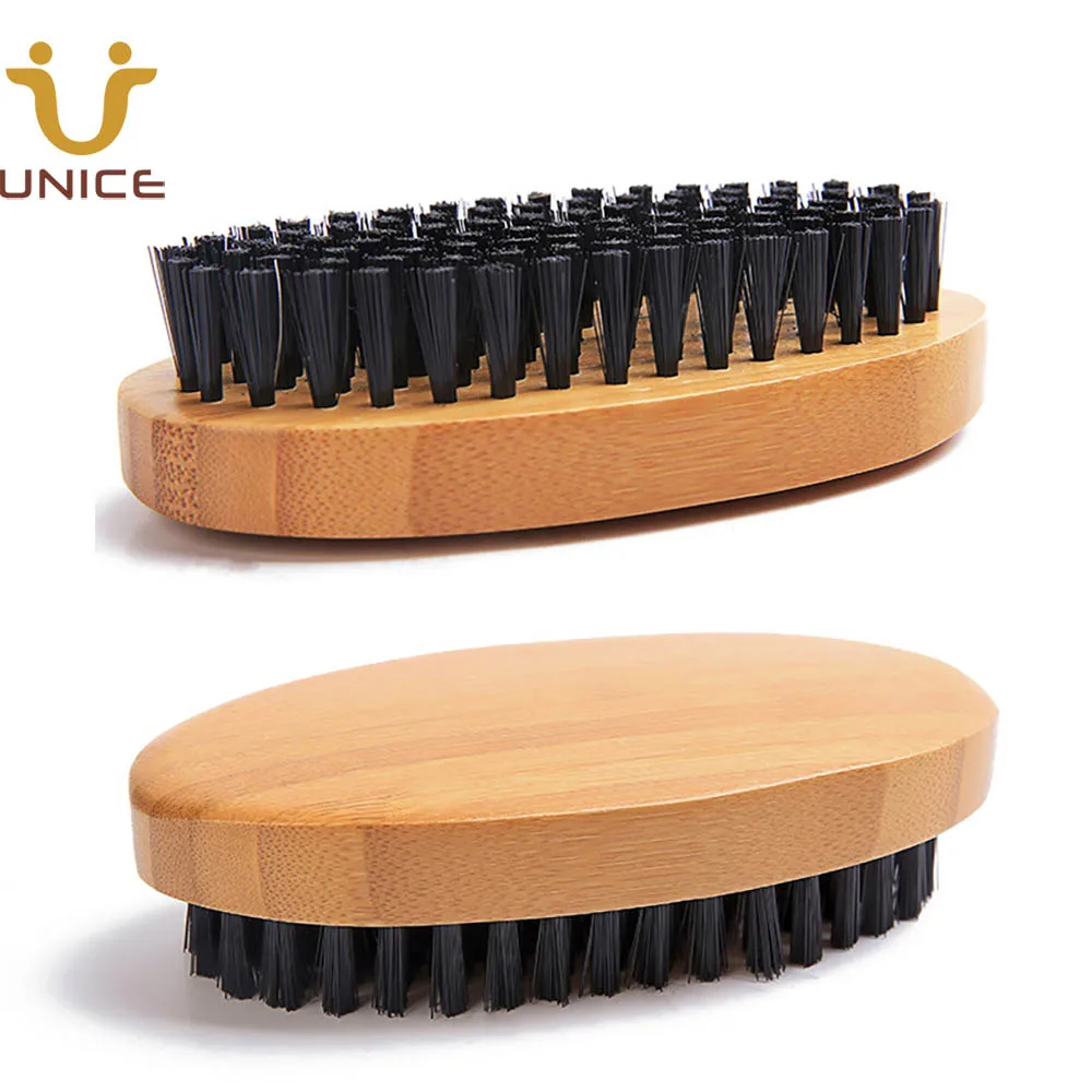 MOQ 100pcs OEM Custom LOGO Bamboo Beard Brush with 100% Nylon Brush Eco-friendly Bristle Animal Free