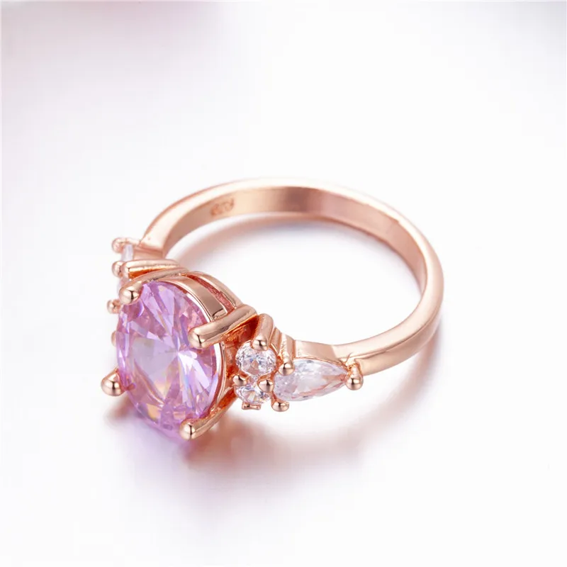 Милый розовый Aaa циркон большой овальный камень Обручальные кольца для женщин серебро/розовое золото заполненное обручальное кольцо с кристаллами женское