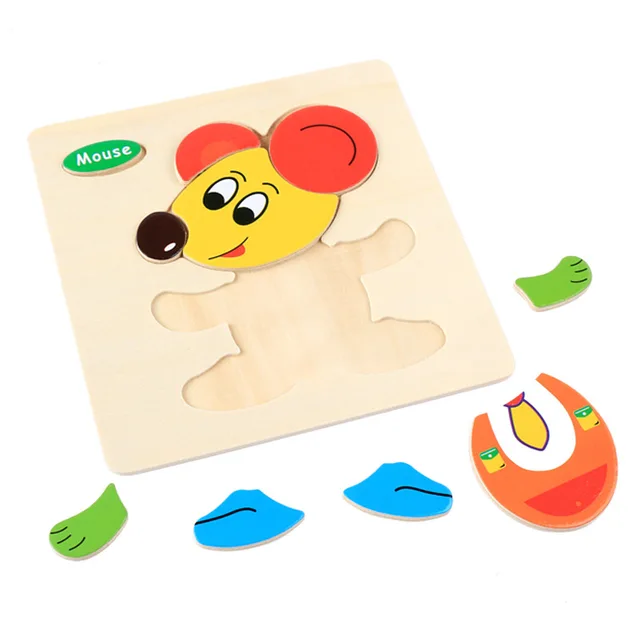 Baby Toys 3D Wooden Puzzle Jigsaw Toys for Children Cartoon Animal Puzzles Intelligence Kids Early Educational Brain Teaser Toys 5