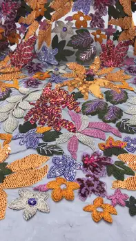 

newest muti color sequin Modern design French net lace fabric African sequins lace embroidery tulle lace fabric for party dress