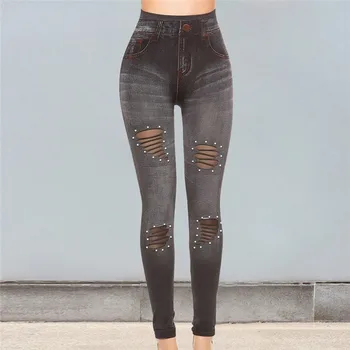

Women Blue Black Hollow Out Jeans Lady's Skinny Jeans Girl's Slim Trousers High Waist Sexy Pencil Pants Plus Size