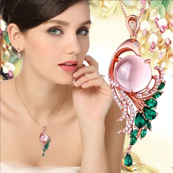 

Chinese Jade Inlay gold-plated Crystal Peacock Pendant Necklace DIY Accessories Jewellery Fashion Hand-Carved Woman Amulet