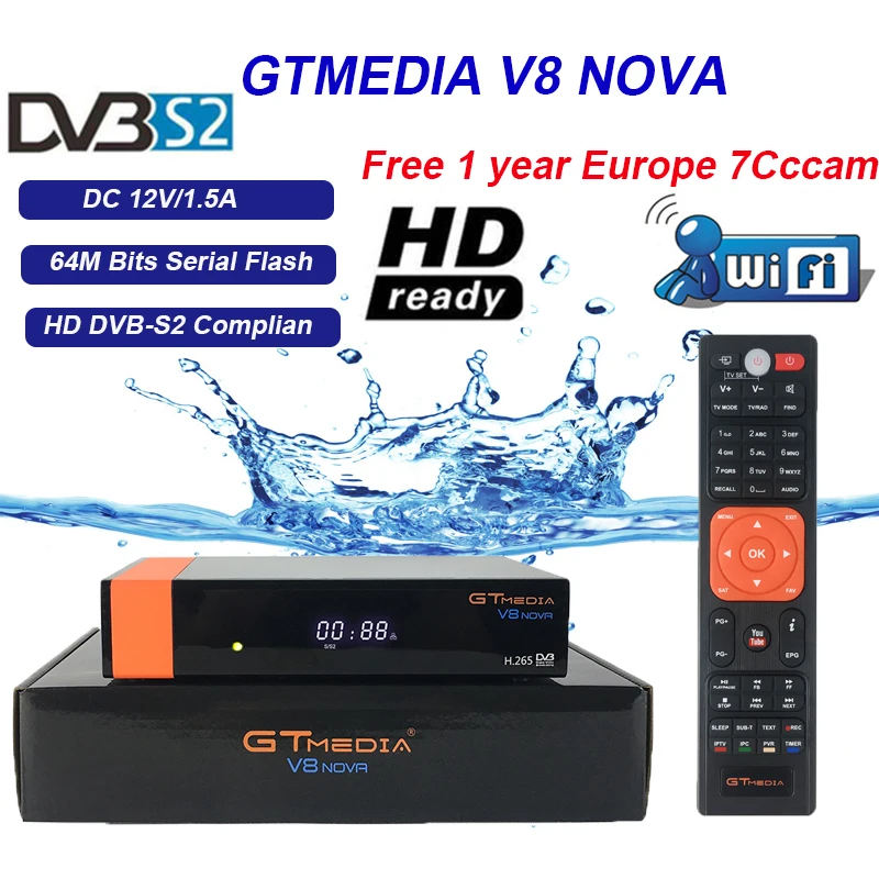 

GTMEDIA V8 NOVA Satellite TV Receiver Full HD DC12V/1.5A H.265 1080P DVB-S2 DC12V/1.51 Free Spain cccam TV Decoder freesa v8