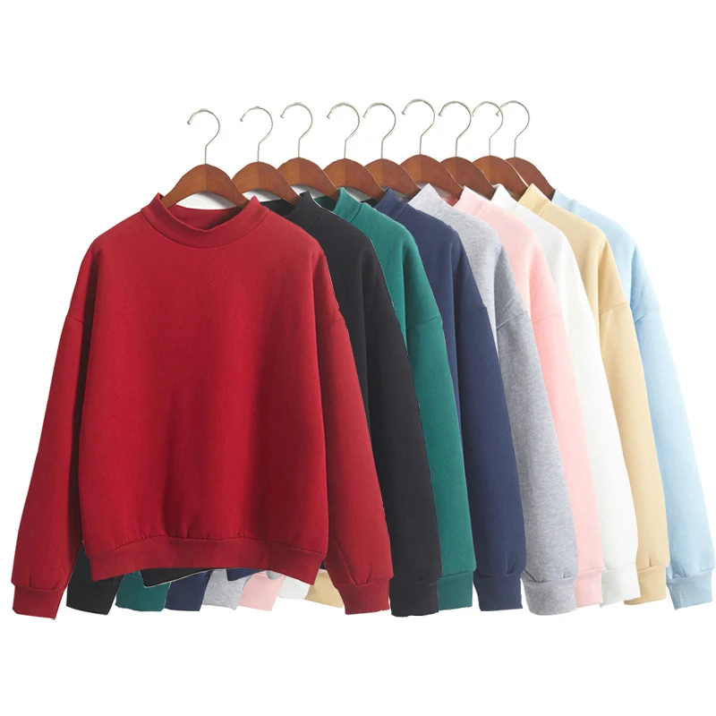 

M-XXL Plus Size 9 Colors Winter Grey Hoodie Round Neck Long Sleeve Velvet Sweatshirts Women Korean Fleece Thick Knit Sweatshirt