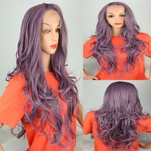 BM микс Лаванда Фиолетовый Натуральный волнистый синтетический 13*4 парик фронта шнурка жаропрочные волокна естественная линия волос боковая часть для женщин парики