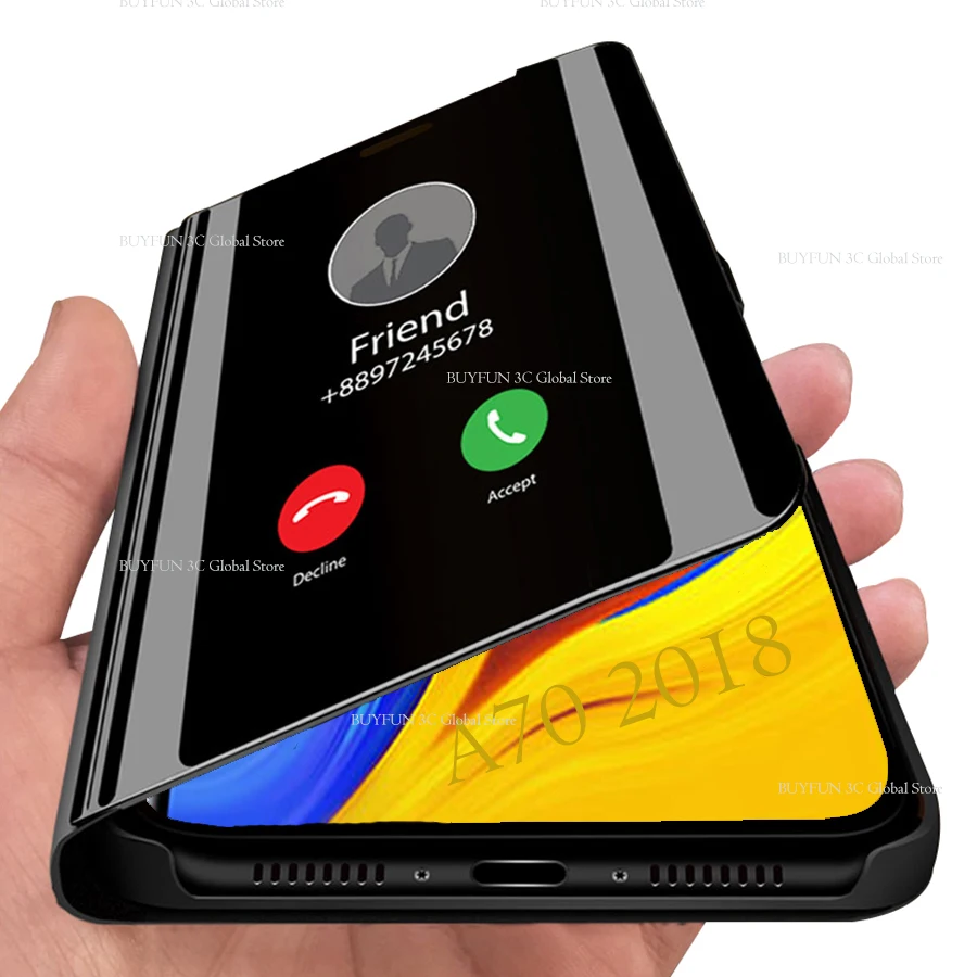 

Luxury Plating Smart Mirror Phone Case for Samsung Galaxy A7 2018 / A750 Leather Flip Back Cover on SamsungA7 A72018 Case Fundas