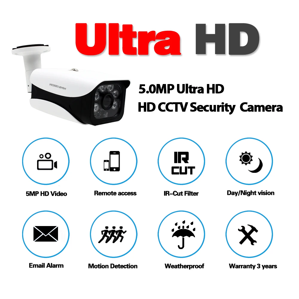 5MP Ультра HD AHD камера наружная Водонепроницаемая инфракрасная ночное видение ONVIF CCTV видеонаблюдения безопасности P2P Email Обнаружение движения