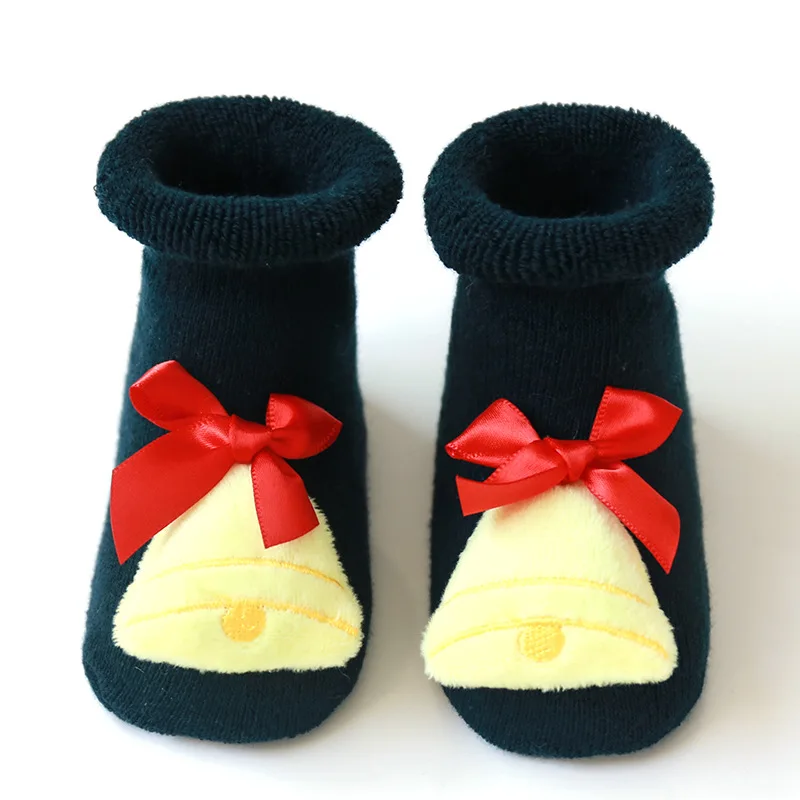 1 пара Мультяшные рождественские детские носки Рождественский подарок для детей новорожденный девочка мальчик колокольчик Санты ботинки из кожи лося силиконовые Нескользящие теплые носки-Тапочки - Цвет: Светло-серый