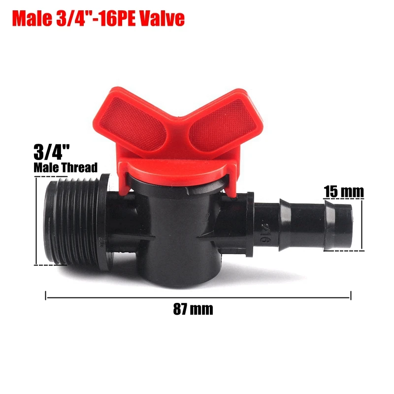 

20pcs 3/4"-16mm Mini Ball Valve Farm Greenhouse Drip Irrigation PE Pipe Switch Water Controllers Garden Water Connectors