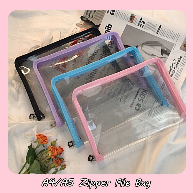 Sharkbang A5 A4 Zipper File Bag PVC PP Glitter Transparent Storage Organizer Bag File Folder Case Bags Stationery Holder