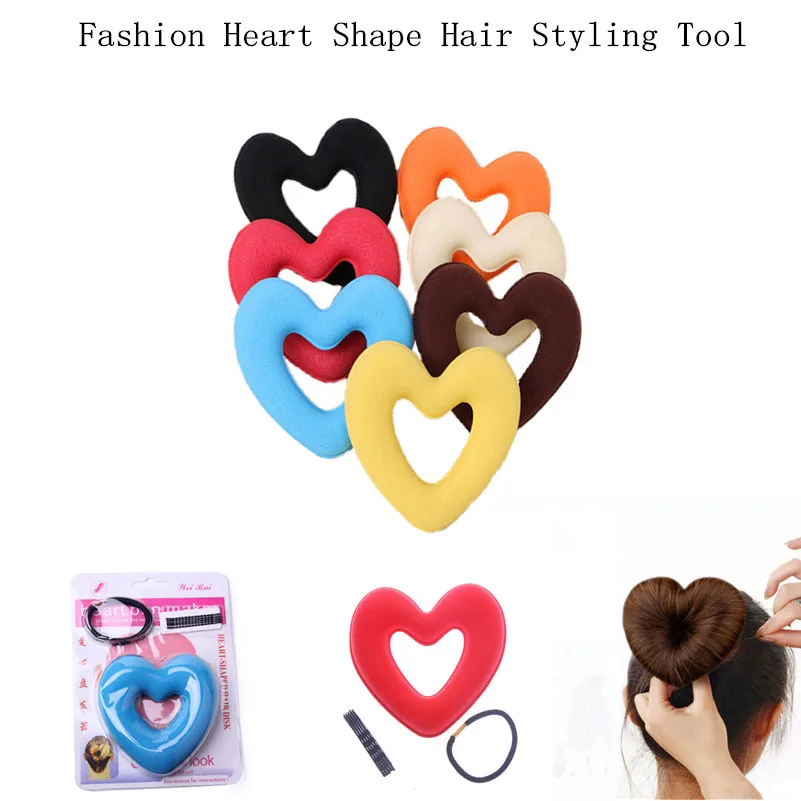 1 Set Fashion Heart Shape Hair Styling Tool Hair Bands for Women Girls Sponge Bract Head Meatball Ring Donut Hair Accessories