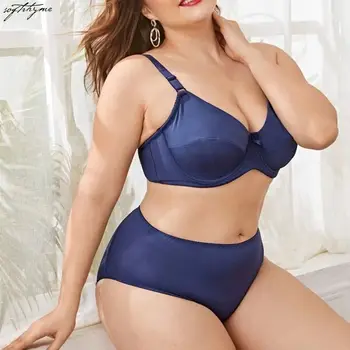 

Softrhyme Fashion Ultra Thin Unlined Women Plus Size Underwear Set Female Comfort Cotton Bra and Brief Set Lingerie for Ladies