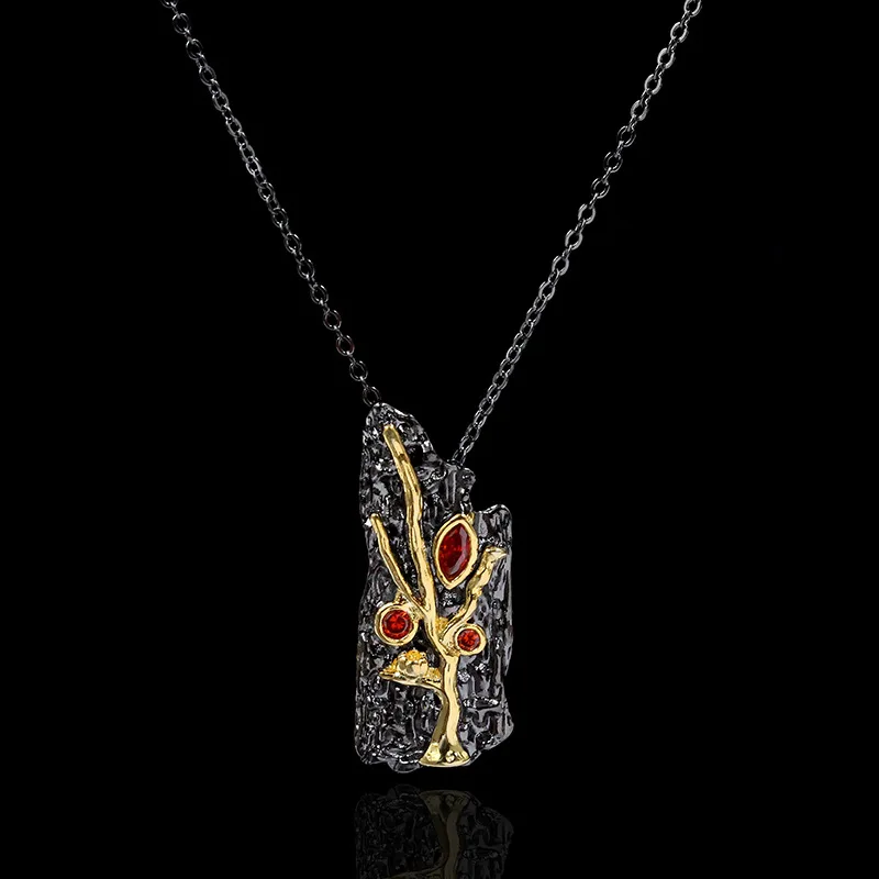 

Original and Unique Italian Black Gold Color Branch Fork Pendant Ladies Necklace French Romantic 925 Ladies Silver Jewelry