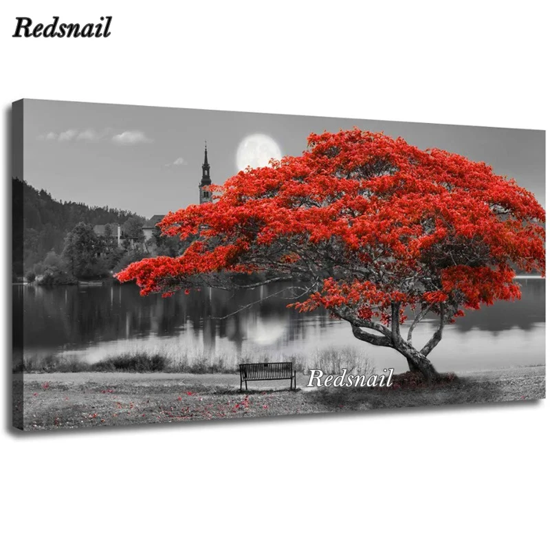 large 3D Diamond Painting Full red tree Rhinestones Animals Embroidery Mosaic Cross Stitch Tropical Palm Tree EE479 | Дом и сад