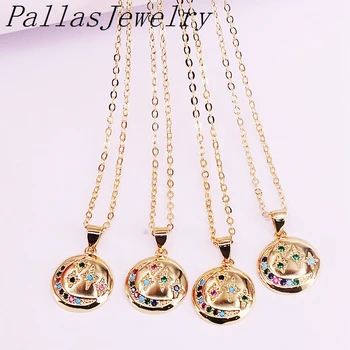 

12Pcs Fashion New design Jewelry Gifts Colorful Cubic Zirconia CZ Micro Pave Charm Round Pendant Necklaces