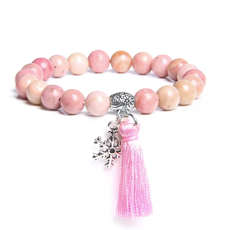 Женский розовый бисер для девушек браслет для дам натуральный розовый родохрозит с камнем Родонит бижутерия бисерный браслет подарки