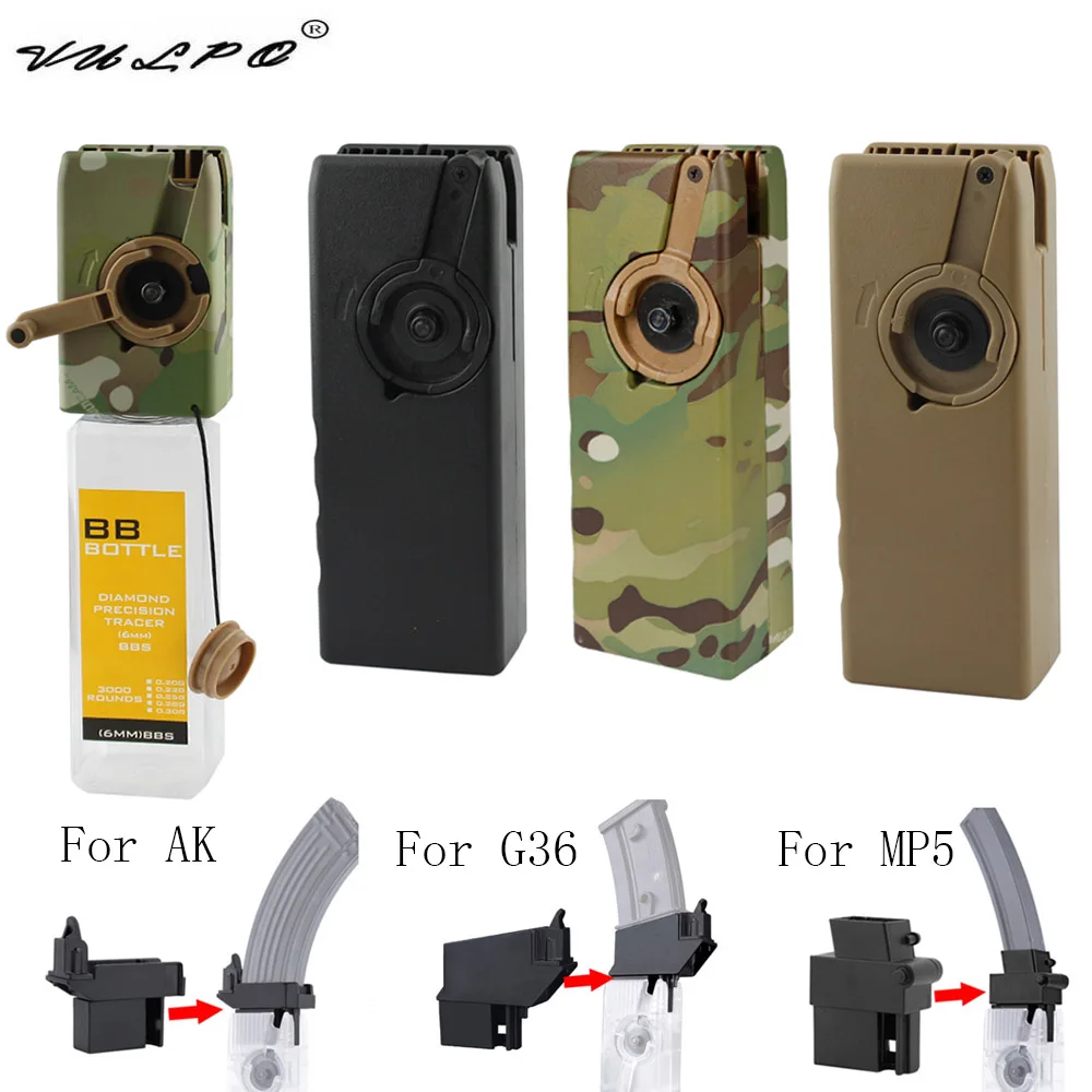 VULPO Airsoft Paintball M4 BB Speed Loader 1000 Rounds Hand Crank Military Quick AK MP5 G36 Magazine Adapter | Спорт и развлечения