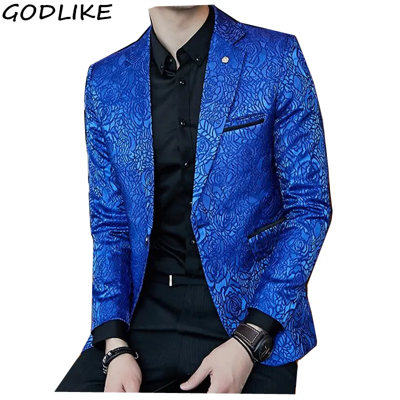 Black Blazer Men Autumn Slim Fit Mens Casual Blue Blazer Coats Sylish Stage Clothing Party Prom Suit Jacket