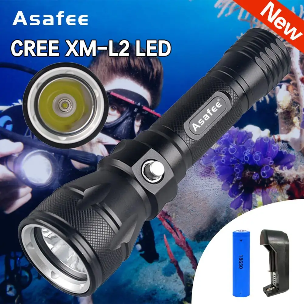 Asafee Diver фонарь CREE XML L2 светодиодный водонепроницаемый фонарик для дайвинга с