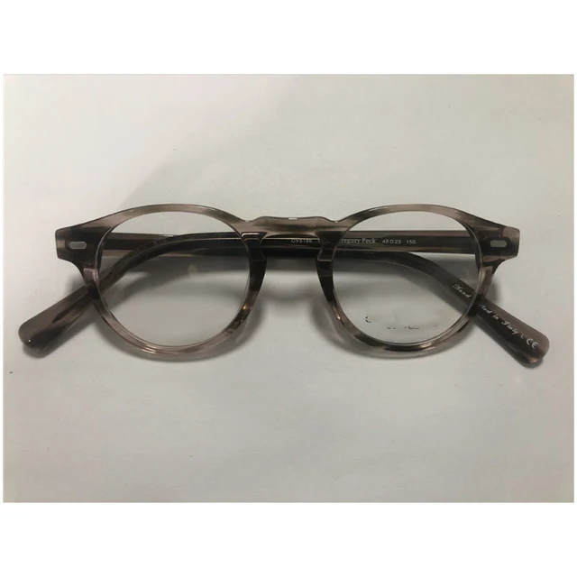 Retro Round Optical Eyeglasses Frame OV5186 Gregory Peck Reading Eyewear Women Men Spetacle Blue Light Glasses PrescriptionGafas Gray stripes