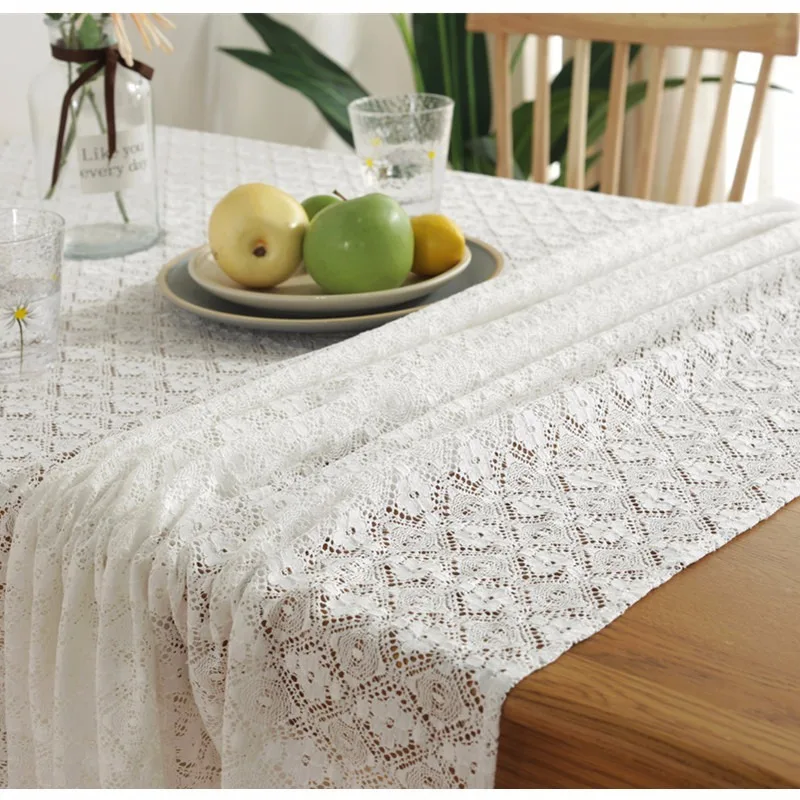  White Lace Tablecloth for Wedding Party Romantic Floral Embroidery Cloth Home Cafe Restaurant Table