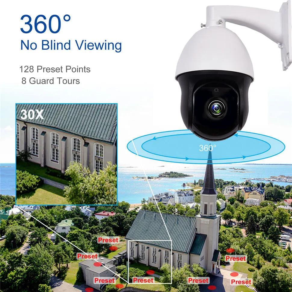 IP камера купольная водонепроницаемая 1080P PTZ Onvif 30 кратный зум 2 Мп H.265 ИК 60 м|Камеры