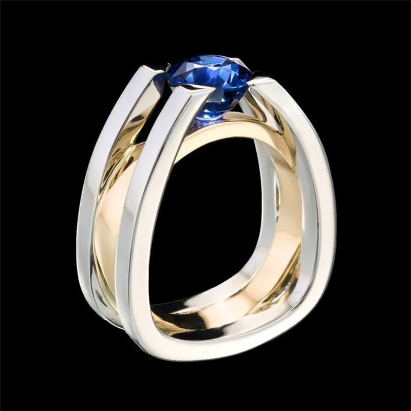 Two Tone Blaike изысканные двухцветные кольца для женщин, голубой циркон, обручальное кольцо, ювелирные изделия, подарки на годовщину - Цвет основного камня: Two Tone