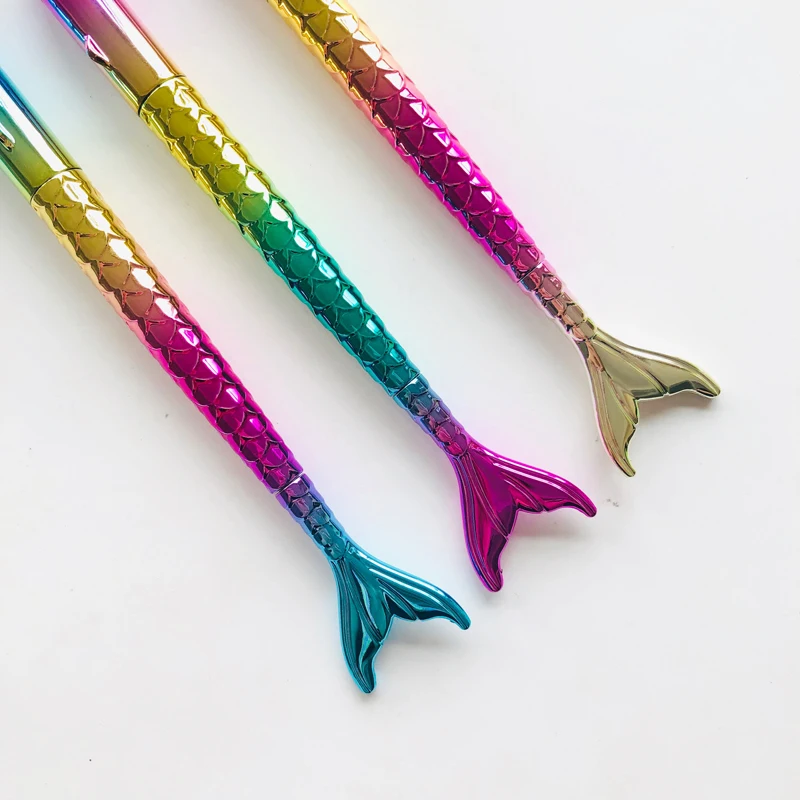 1PC Gradient Metal Plating Mermaid Gel Pen Rollerball Pen Stationery 0.5mm Black Ink