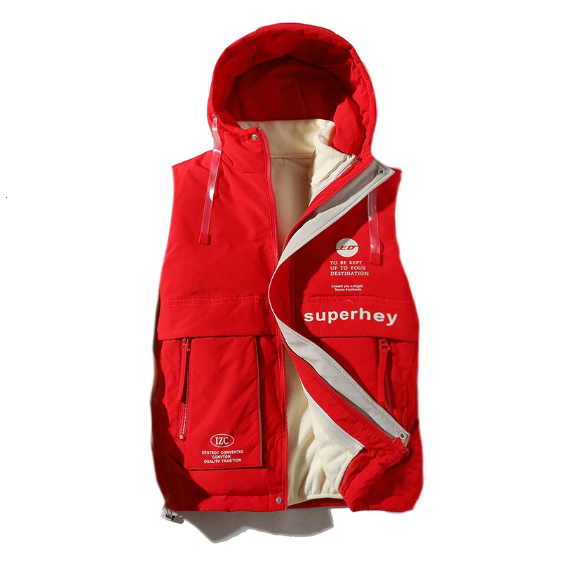 Men Teens Winter New Casual Hood Duck Down Jackets Parkas Waistcoat Men Hip Hop Fashion Waterproof Warm Thick Jacket+ Vest Men - Цвет: Red-Vest