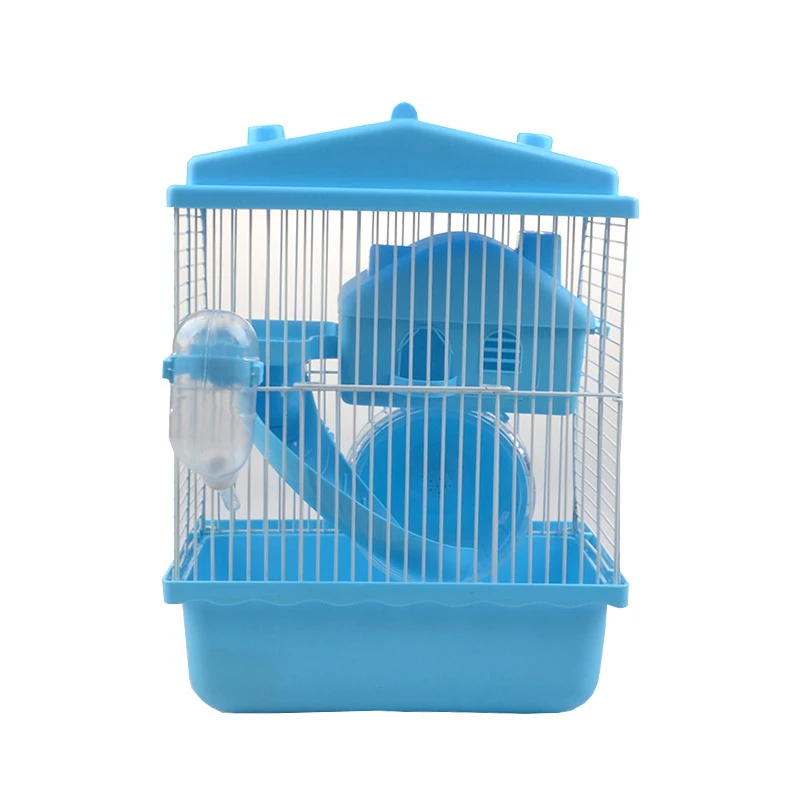 

1 PC ABS Pet Cage 21*15*30cm Double-layer Small Castle Hamster Cage With A Cabin Two-story Platform Slide Vacuum Drinker