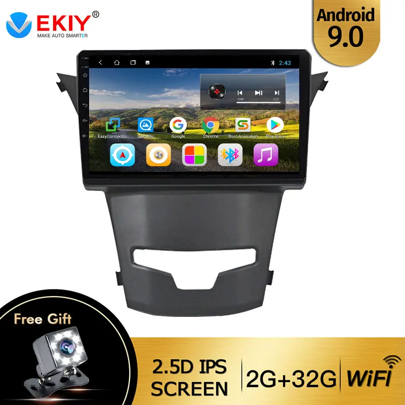 EKIY 9'' IPS Car Radio Android 9.0 Auto Stereo Multimedia For SsangYong Korando 2014 -2016 GPS Navigation WiFi Car DVD Headunit