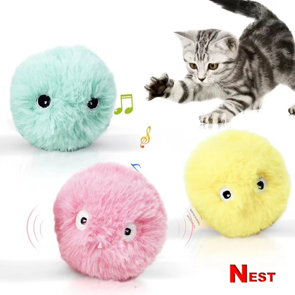 Elves Fleece Smart Cat Toys Interactive Ball with Catnip Cat Training Squeaky Fidget Toys Cats Products for Pets