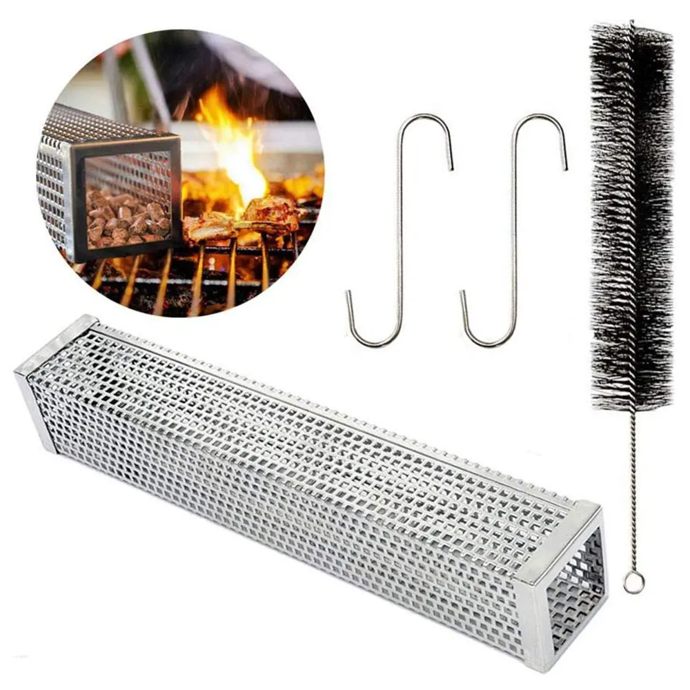 

Outdoor Cooking Bbq Tools Round Sqaure Smoke Generator Smoker 12" Stainless Steel Pellet Tube Smoking Mesh Pipe Kitchen