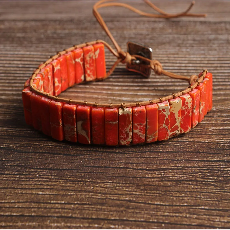 LanLi натуральные украшения оранжевый Императорский камень 4x13 мм Прямоугольный Призма браслет для мужчин и женщин давая подарки и самоиспользование