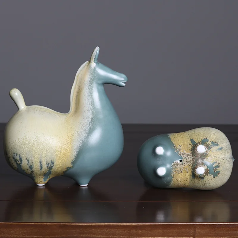 

Modern new Chinese ceramic tang style pony furnishing model house living room TV cabinet soft decorative crafts