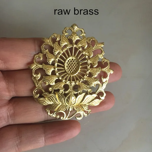 Raw Brass color 4 шт.-50*57 мм большая овальная подвеска с лотосом с пустым лотком для 8*10 мм кабошон, тих латунь кастовый цветочный узор Filigrees - Окраска металла: Raw Brass color