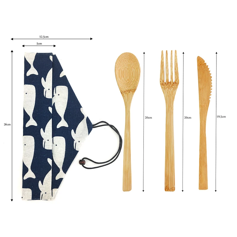 Bamboo Cutlery Fork Spoon Knife Sets Eco Travel Tableware Biodegradable