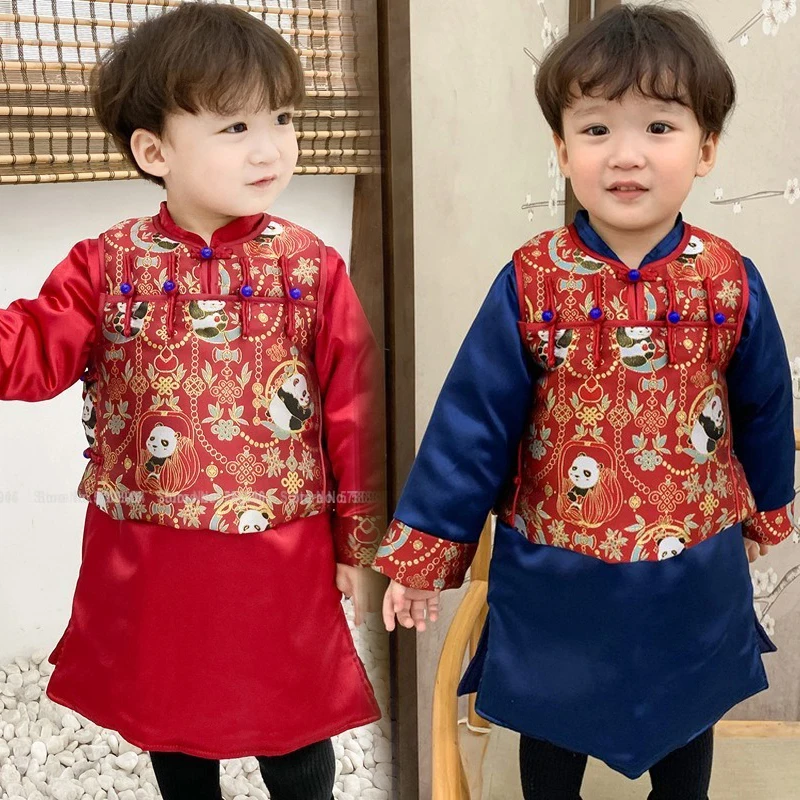 

Traditional Chinese Retro Style Qipao Tops Children Hanfu Oriental Clothing Boys Baby New Year Outfits Tang Suit Kids Party Vest