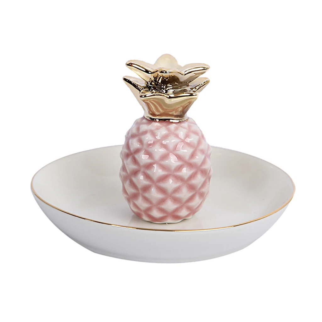 White Porcelain Ceramic with Gold Edge Tray Ananas Dish Key Trinkets Ring Holder Room Decor Plate