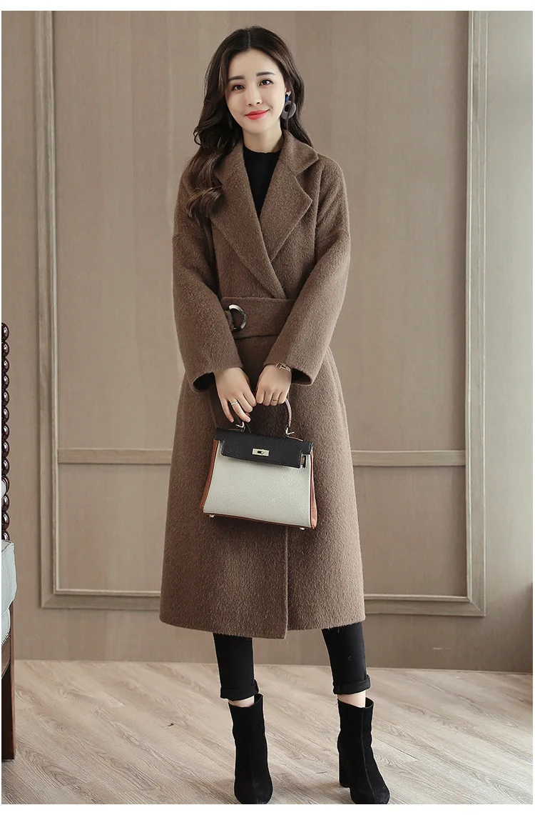 2020 Winter Office Lady Belt Women Long Winter Wool Blend Coat Turn-down Collar Wool Coat And Jacket Loose Solid Outerwear waterproof puffer coat