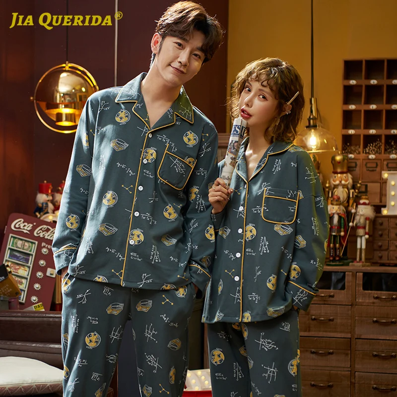 Fashion Long Sleeve Long Pants Pajamas for Couple Homesuit Homeclothes Turn Down Collar Front Pocket Pj Set Printing Pajamas Set Fashion Long Sleeve Long Pants Pajamas for Couple Homesuit Homeclothes Turn Down Collar Front Pocket Pj Set Printing Pajamas Set