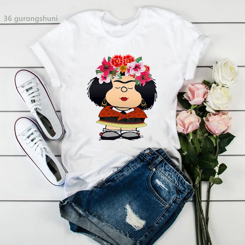 

Vogue new women t-shirt cute Mafalda cartoon print Tee shirt femme 90s Harajuku kawaii femme tshirt high quality tops wholesale