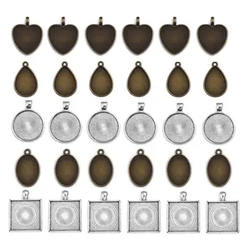 

30pcs Antique Bronze Alloy Pendant Base Setting Blank Tray Bezel 25mm Glass Cameo Cabochon Diy Jewelry Making Accessories