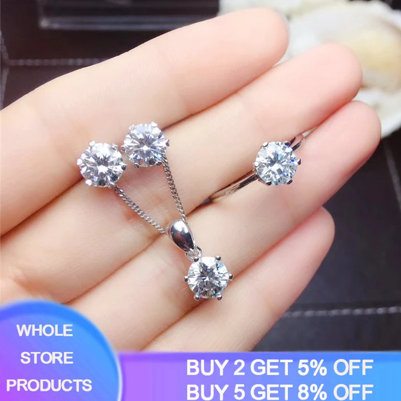 

YANHUI Classic 1 Carat Bride Jewelry Set Women Necklace Earrings Ring Set Original 925 Sterling Silver Jewelry Set Africa ST1263