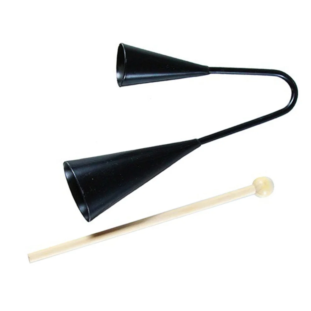 Kids Early Education Agogo Bell Traditional Small Musical Two Tone Children Beater Instrument with Wooden Stick (Black) |