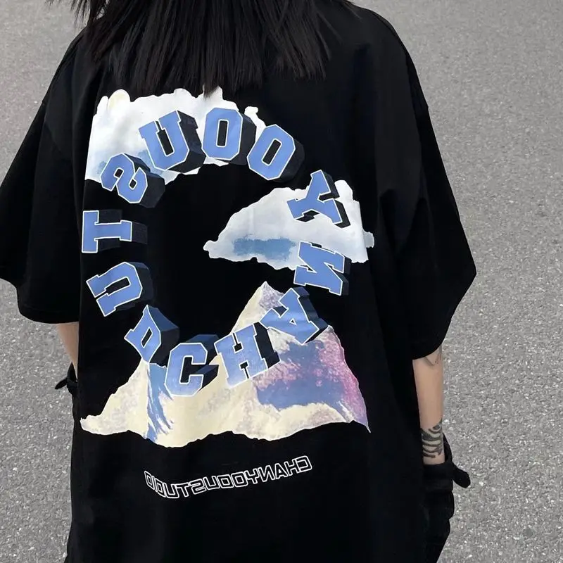 

Футболка с коротким рукавом для мужчин и женщин, хлопковая нишевая рубашка в стиле Хай-стрит Харадзюку, свободного кроя, топ оверсайз в стиле панк